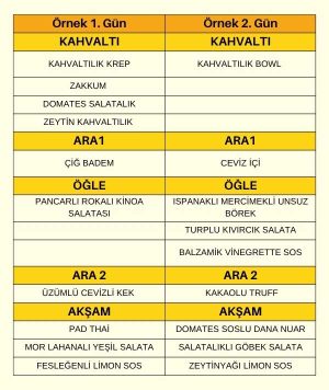 Özel Habit Diyeti Örnek Menü